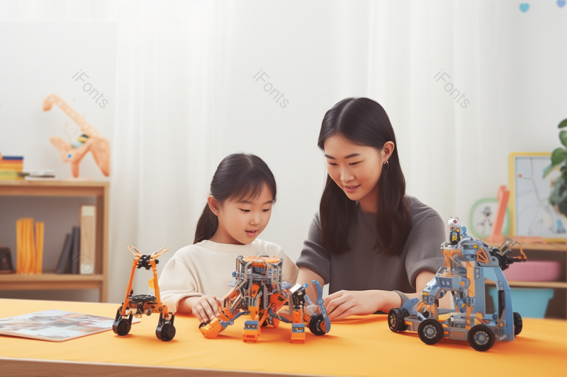 妈妈女儿学习组装机器玩具,高清,摄影图,摄影图片,图片大全,摄影图免费下载